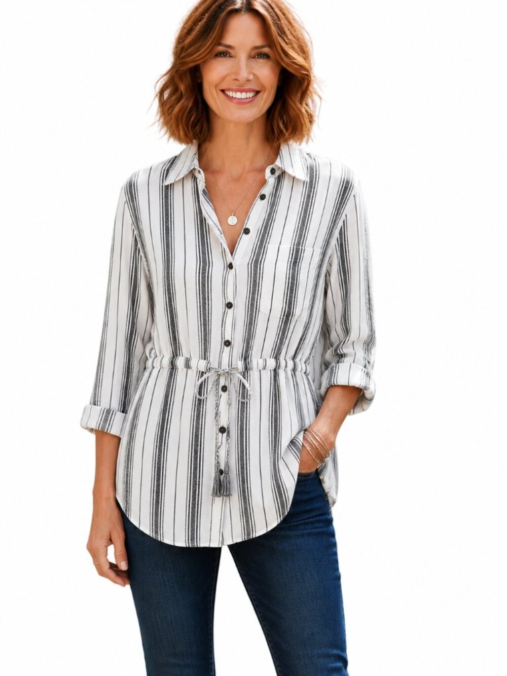 Kismet striped tunic top with tie waist